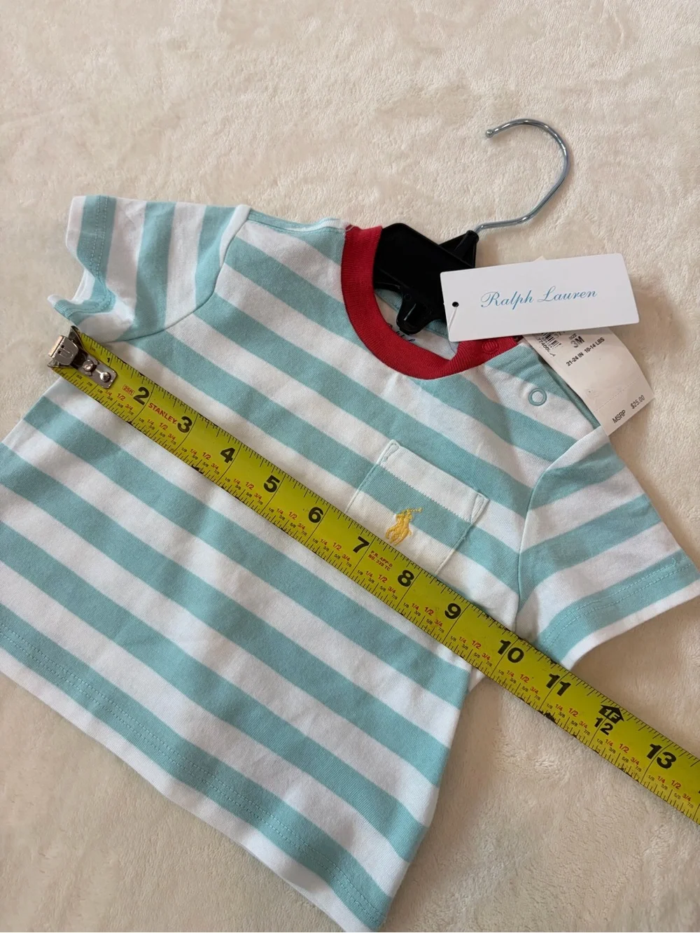 Ralph Lauren Striped Short-Sleeve Tee in Aqua, White & Red Trim